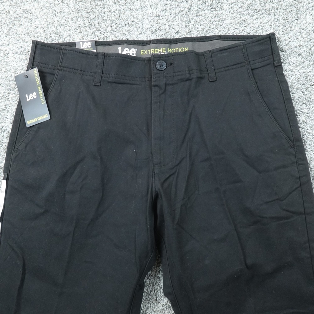 NEW Lee Pants Mens 36X30 Black Extreme Motion Straight Flat Front Chino Stretch